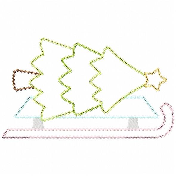 Christmas Tree Sled Satin and Zigzag Applique Embroidery Design