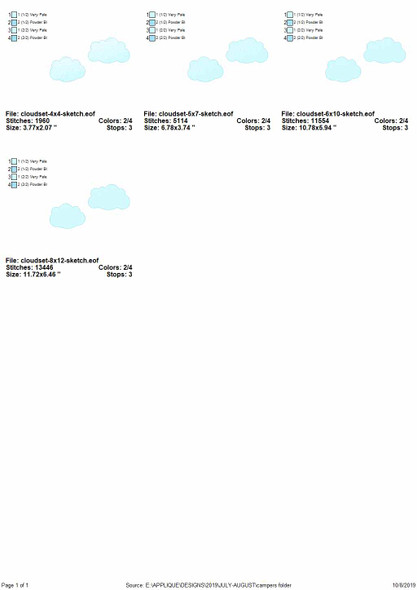 Cloud Set Sketch Applique Embroidery Design