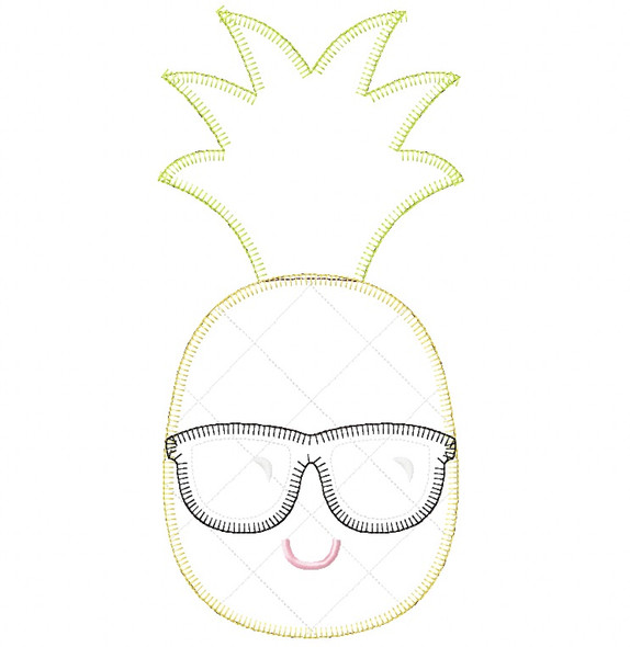 Cool Pineapple Vintage and Blanket Stitch Applique Embroidery Design