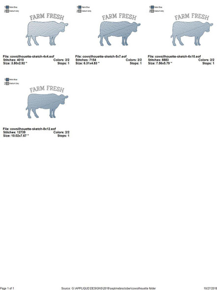 Cow Silhouette Sketch Embroidery Design