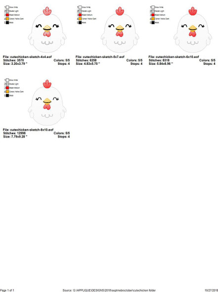 Cute Chicken Silhouette Sketch Embroidery Design