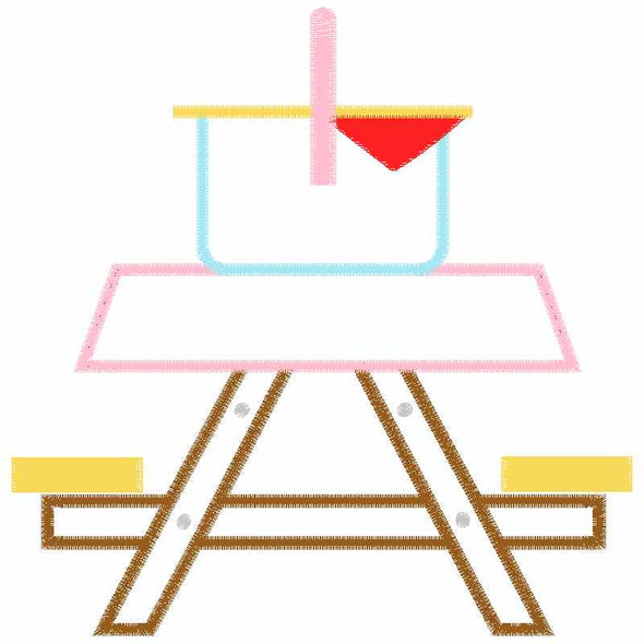 Cute Picnic Table Satin and Zigzag Applique Embroidery Design