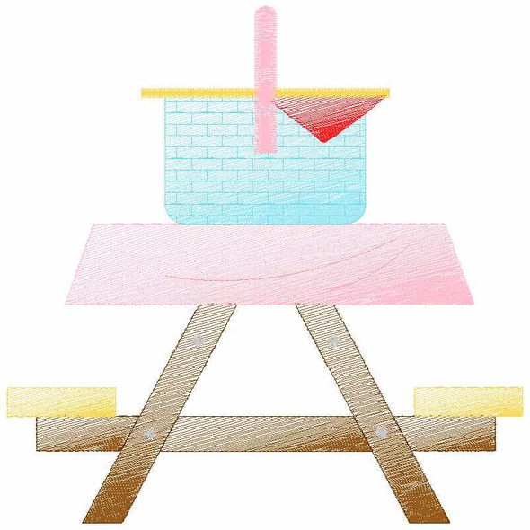 Cute Picnic Table Sketch Applique Embroidery Design
