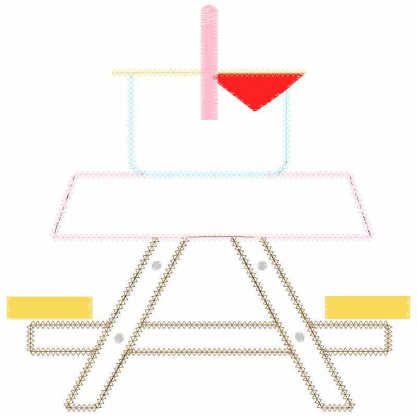 Cute Picnic Table Chain and Vintage Applique Embroidery Design