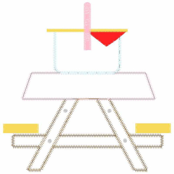 Cute Picnic Table Satin and Zigzag Applique Embroidery Design
