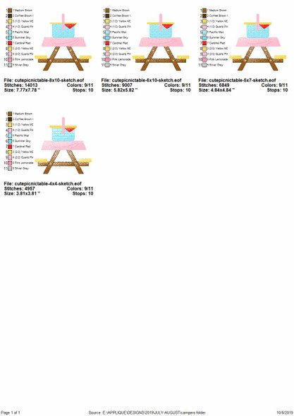 Cute Picnic Table Sketch Applique Embroidery Design