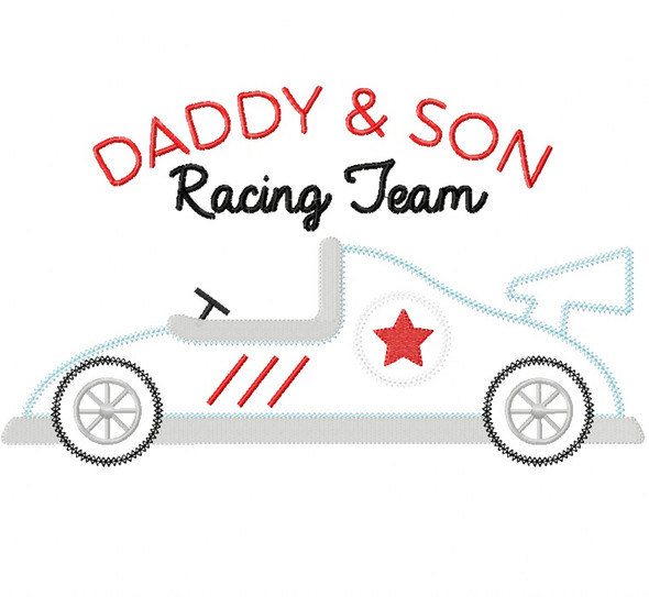 Daddy and Son Racing Team Vintage and Chain Stitch Applique Machine Embroidery Design