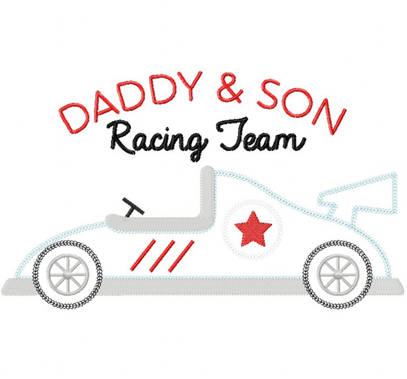 Daddy and Son Racing Team Vintage and Chain Stitch Applique   Embroidery Design