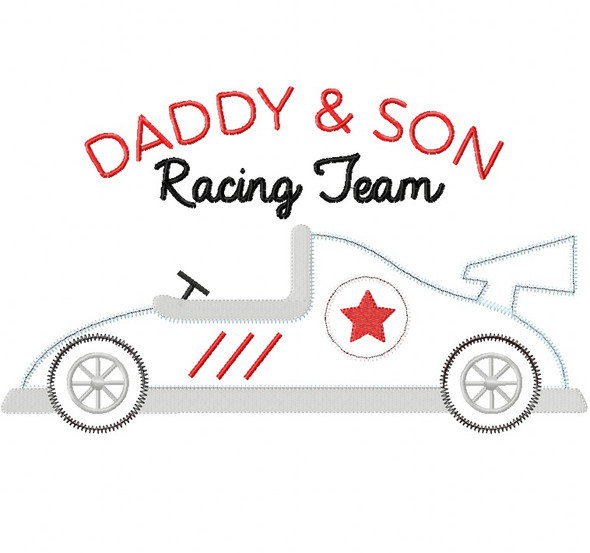 Daddy and Son Racing Team Satin and Zigzag Stitch Applique   Embroidery Design