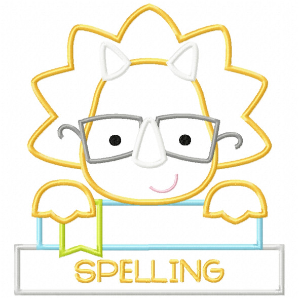 Dino and Books Satin and Zigzag Applique Machine Embroidery Design