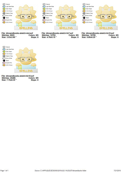 Dino and Books Sketch Applique   Embroidery Design