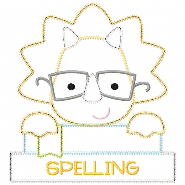 Dino and Books Satin and Zigzag Applique   Embroidery Design