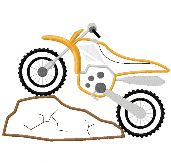 Dirt Bike and Rock Satin Stitch Applique Machine Embroidery Design