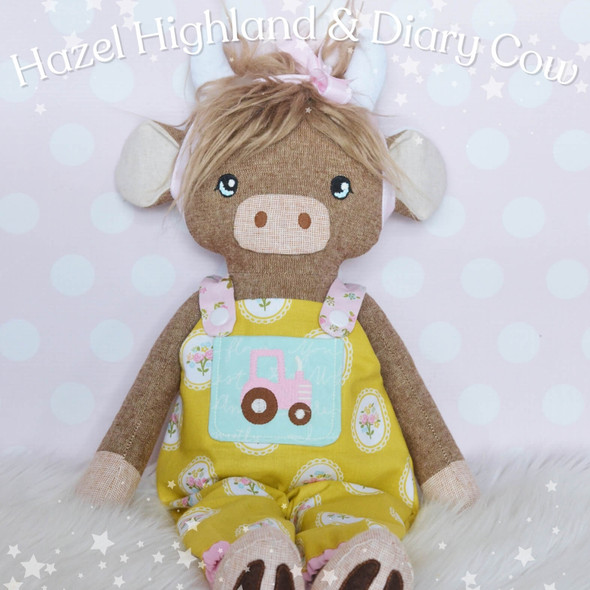 Hazel Highland Cow Diary Cow Doll Plushie Machine Embroidery Design Project