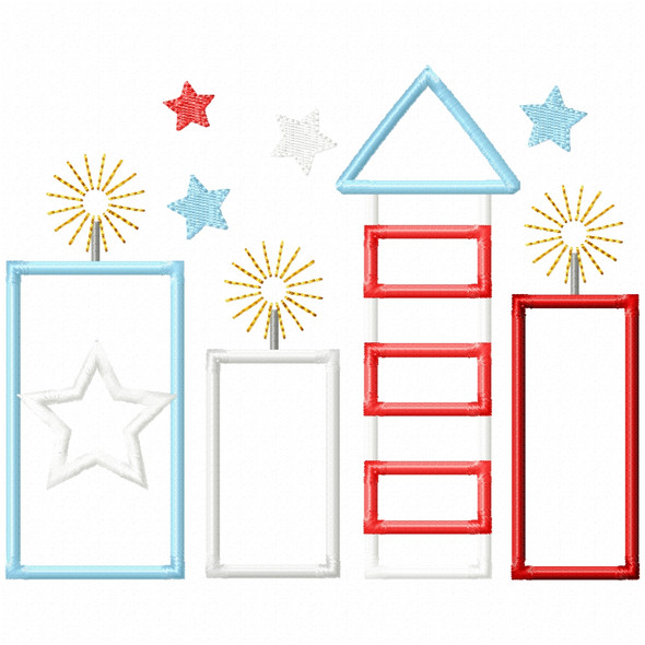 Firework Bundle Satin and Zigzag Applique  Embroidery Design