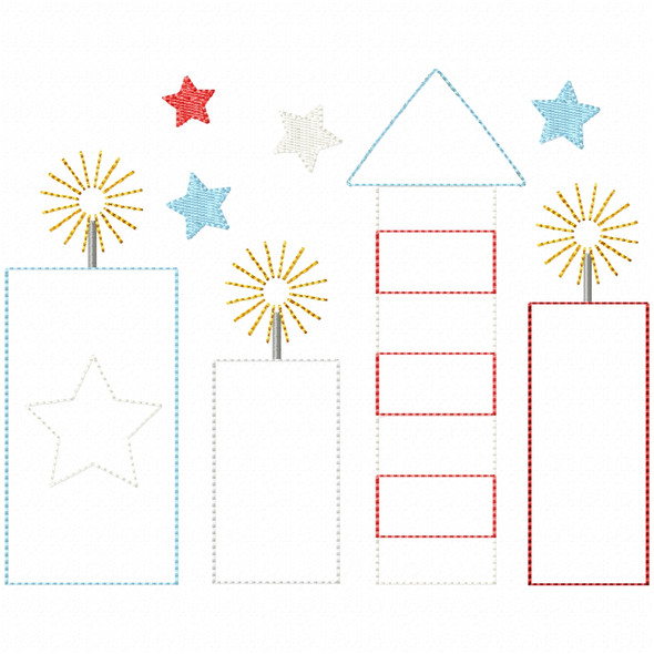 Firework Bundle Stitch and Sketch Fill Applique Embroidery Design