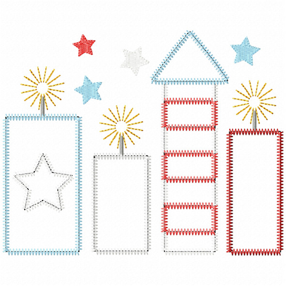 Firework Bundle Satin and Zigzag Applique  Embroidery Design