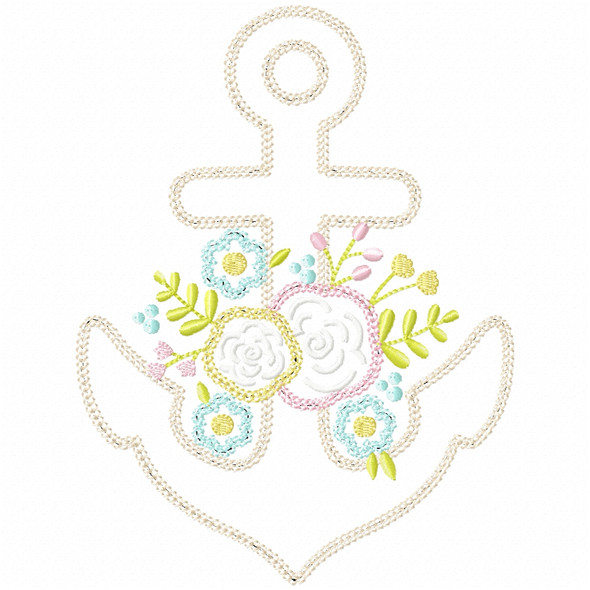Floral Anchor Vintage and Chain Applique Embroidery Design