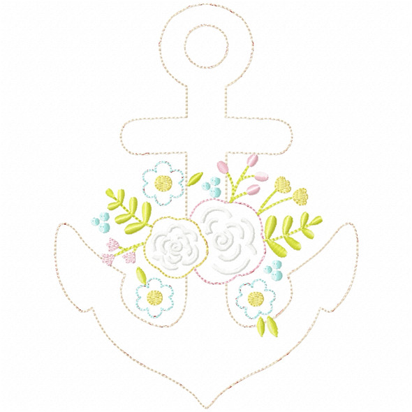Floral Anchor Stitch and Sketch Fill Applique Embroidery Design