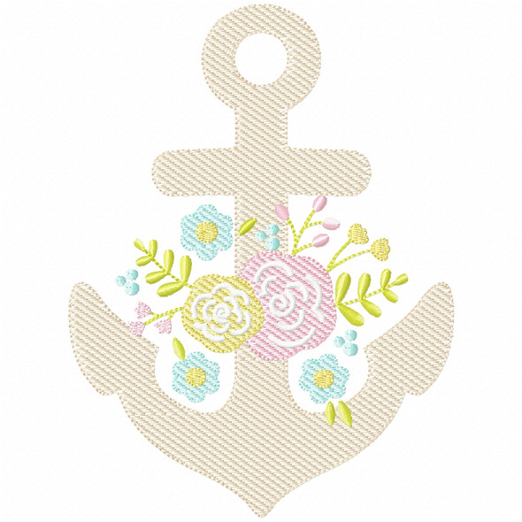 Floral Anchor Stitch and Sketch Fill Applique Embroidery Design