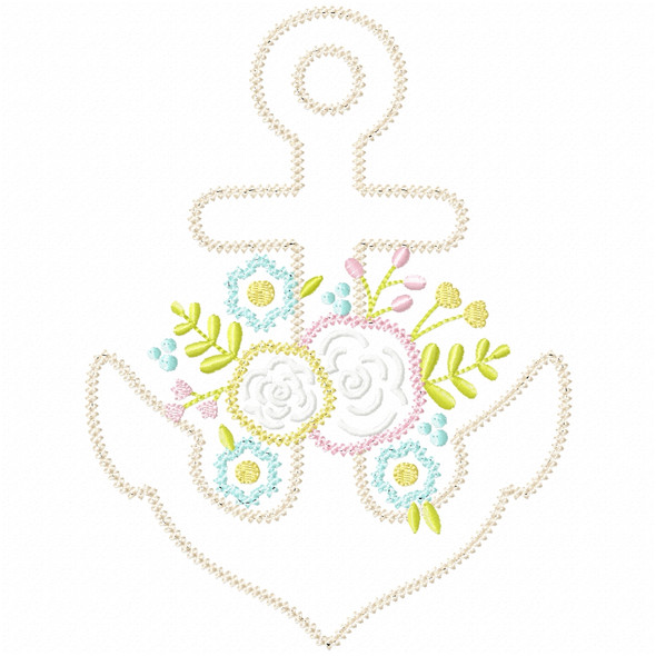 Floral Anchor Vintage and Chain Applique Embroidery Design
