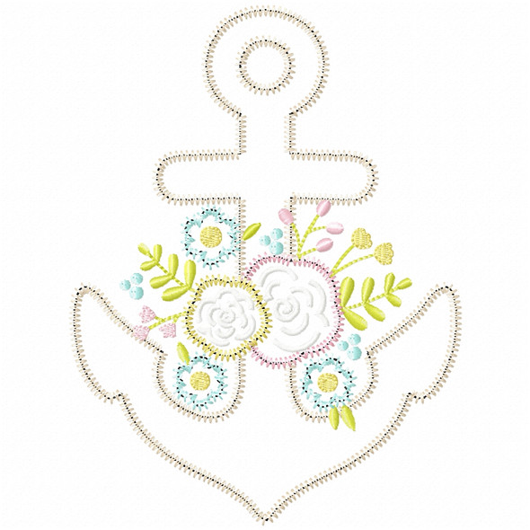 Floral Anchor Satin and Zigzag Applique  Embroidery Design