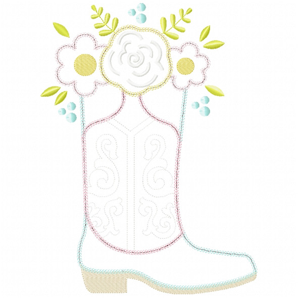 Floral Cowgirl Boot Chain and Vintage Applique Embroidery Design