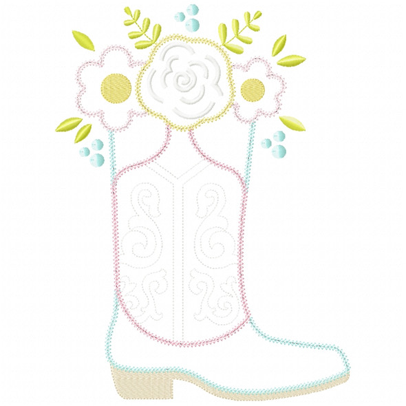 Floral Cowgirl Boot Chain and Vintage Applique Machine Embroidery Design