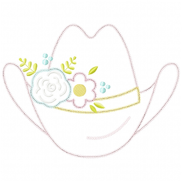 Floral Cowgirl Hat Chain and Vintage Applique Embroidery Design