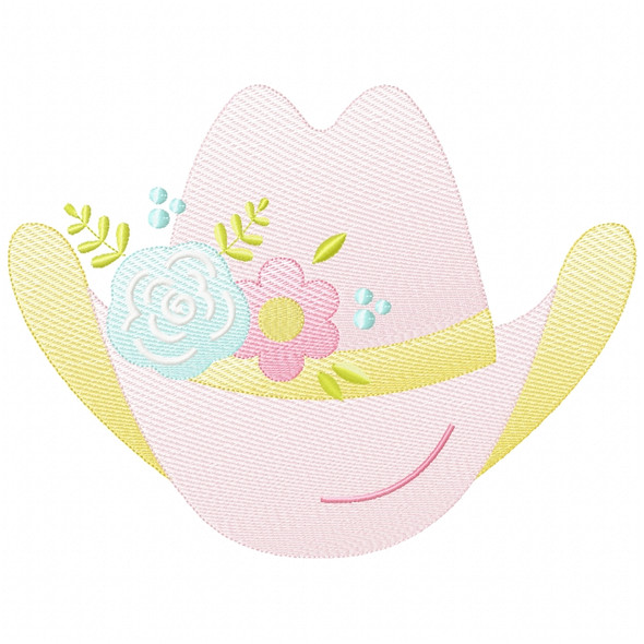 Floral Cowgirl Hat Sketch Applique Machine Embroidery Design