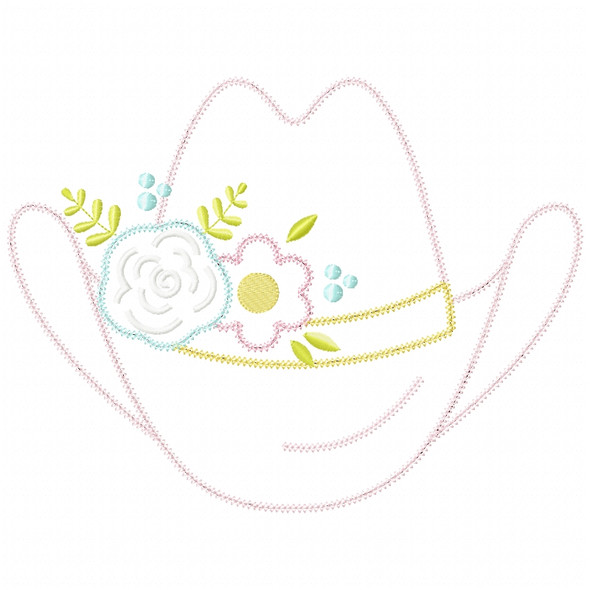 Floral Cowgirl Hat Chain and Vintage Applique Machine Embroidery Design