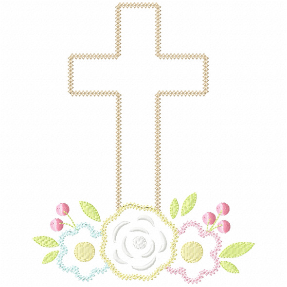 Floral Cross Vintage and Chain Stitch Machine Embroidery Design