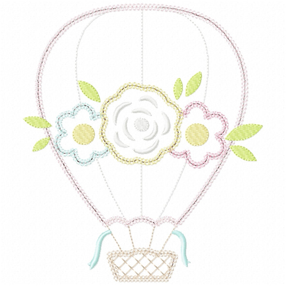 Floral Hot Air Balloon  Vintage and Chain Stitch