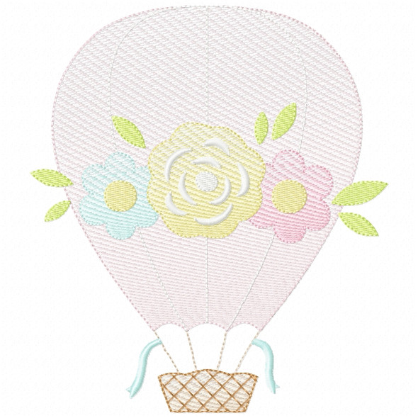 Floral Hot Air Balloon Sketch Filled Stitch Machine Embroidery Design