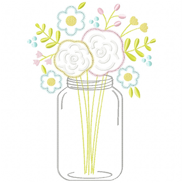 Floral Mason Jar Chain and Vintage Applique Embroidery Design