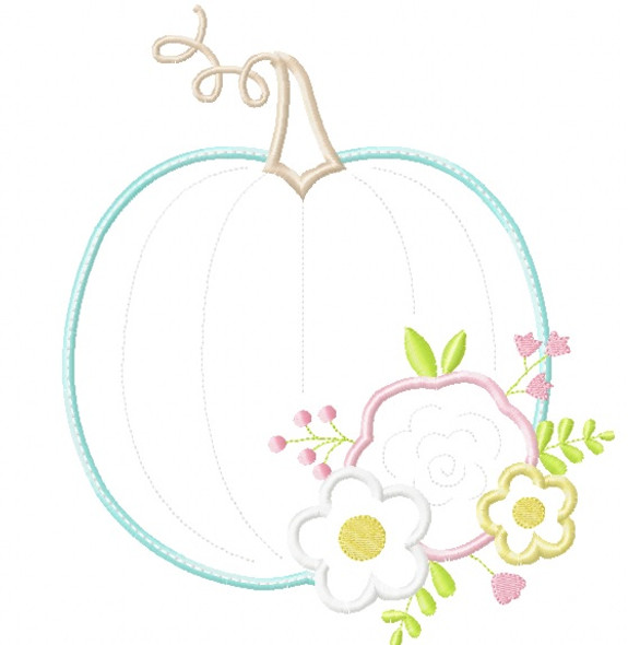 Floral Pumpkin Satin and Zigzag Stitch Applique Machine Embroidery Design