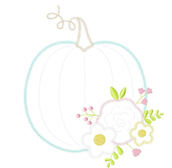 Floral Pumpkin Vintage and Chain Stitch Applique Machine Embroidery Design