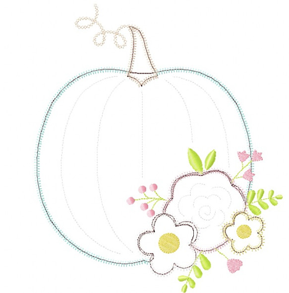Floral Pumpkin Satin and Zigzag Stitch Applique Embroidery Design
