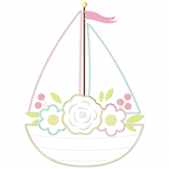 Floral Sailboat Vintage and Chain Applique Embroidery Design