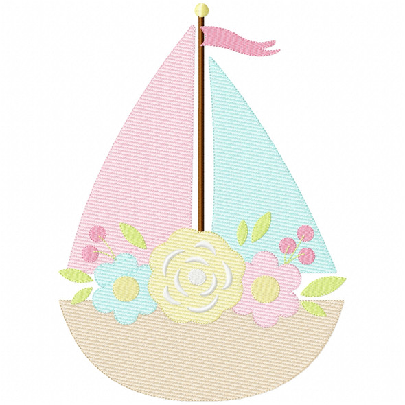 Floral Sailboat Stitch and Sketch Fill Applique Embroidery Design