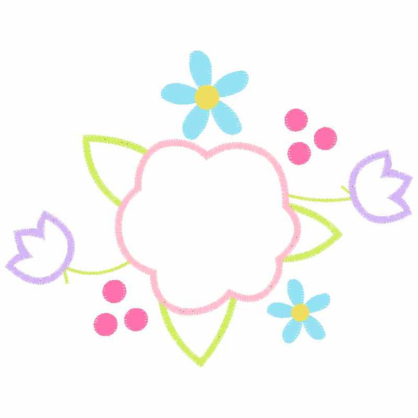 Floral Spray Satin and Zigzag Applique Embroidery Design