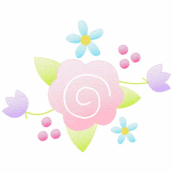 Floral Spray Sketch Applique Embroidery Design