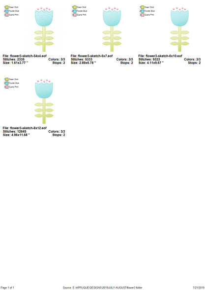 Flower 3 Sketch Applique Embroidery Design