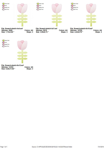 Flower 4 Sketch Applique Embroidery Design