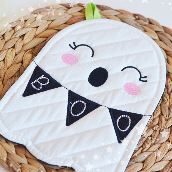 Ghost potholder hotpad mug rug In the Hoop machine embroidery design