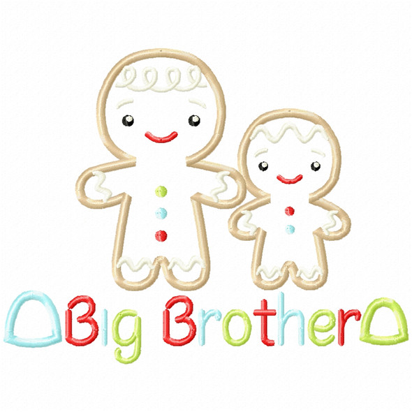 Sibling Gingerbread Brother Satin and Zigzag Applique Embroidery Design