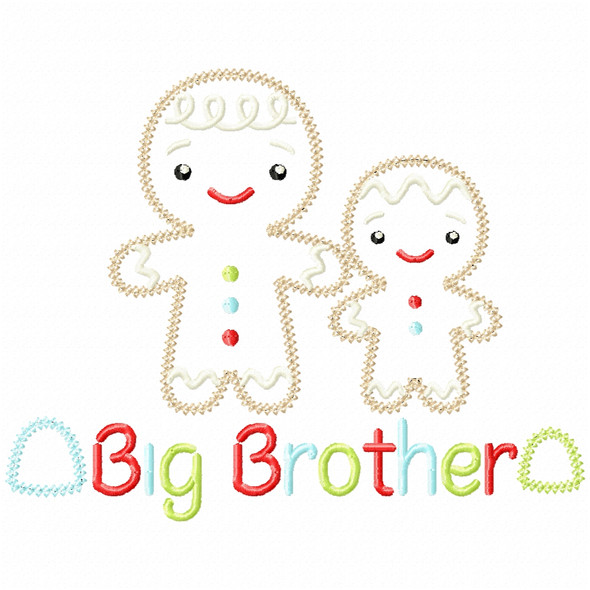 Sibling Gingerbread Brothers Vintage and Chain Applique Embroidery Design