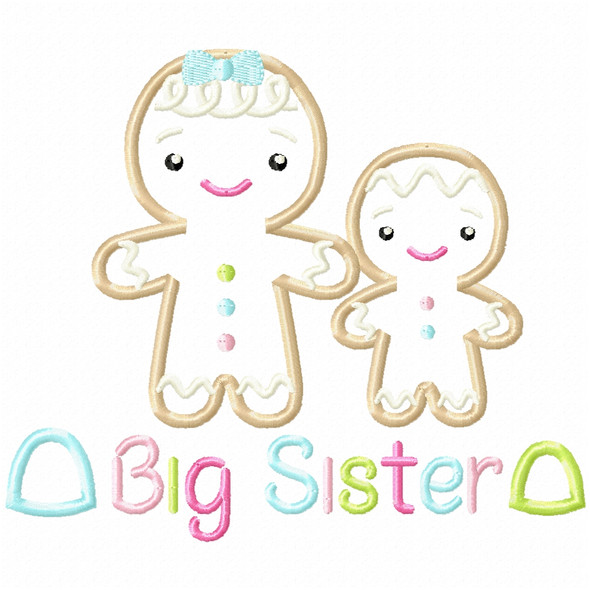 Sibling Gingerbread Sister Satin and Zigzag Applique Embroidery Design