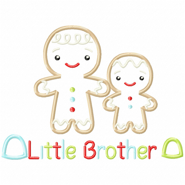 Sibling Gingerbread Brother Satin and Zigzag Applique Embroidery Design
