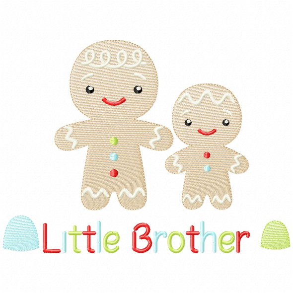 Sibling Gingerbread Brothers Sketch Fill Applique Embroidery Design